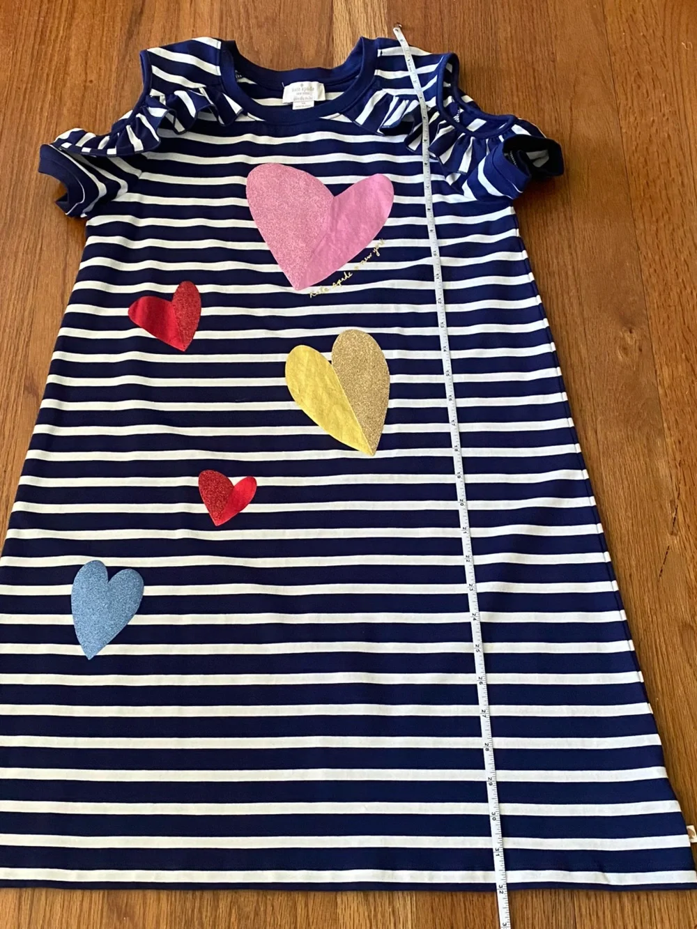 kate spade Stripe cold Shoulder Dress with Multicolor Foil Hearts